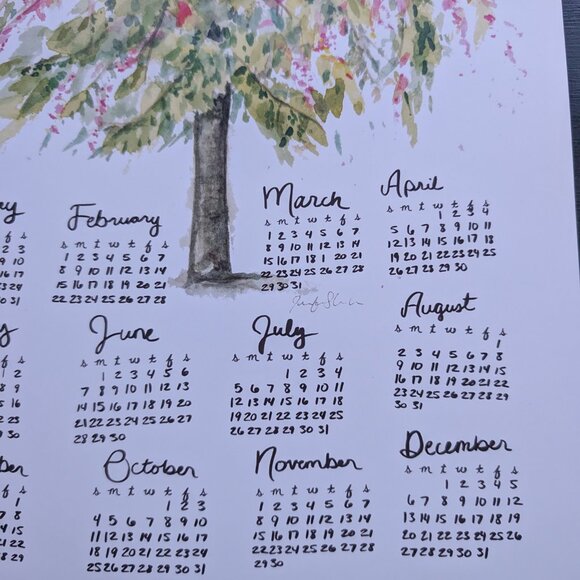 Watercolor Tree 2026 Calendar: Rainbow Shower Art Print Poster - Picture 3 of 6
